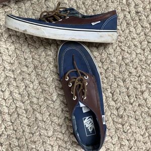 Vans shoes dark blue and brown leather.